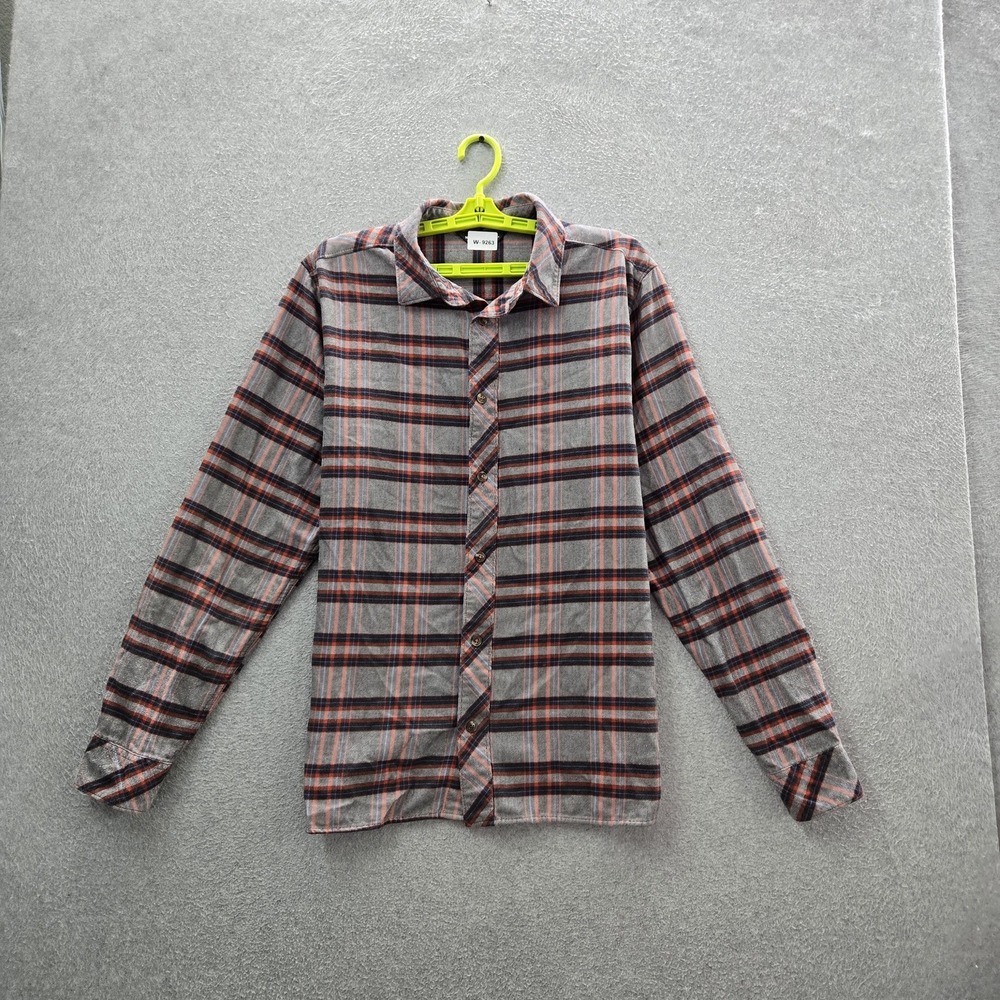 The North Face Men Button Up Shirt L/G Gray Plaid Brush Flannel Long Sleeve